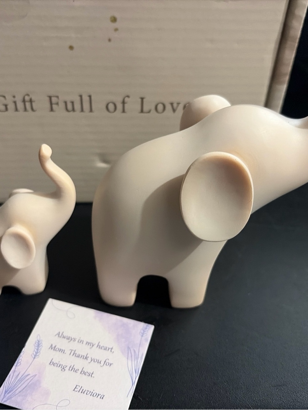 “I love you Mom” gift Ceramic Elephant Figurines - Set of 2